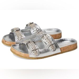 Veronica Beard Paige Metallic Silver Slide Sandals size 6